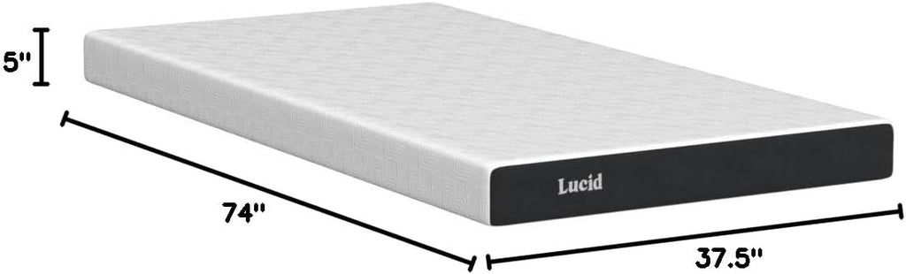 Lucid 5 Inch Memory Foam Mattress – Low Profile - Firm Feel - Infused with Bamboo Charcoal and Gel - Bed in a Box - Temperature Regulating - Breathable - Twin Size