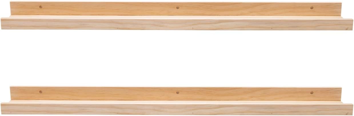 AZSKY Rustic Wood Floating Shelves for Nursery Books Long Wall Bookshelf Photo Picture Ledge Shelf with Lip Wall Shelf for Kids Bedroom Bathroom Living Room Office Frames 36 Inches Set of 2