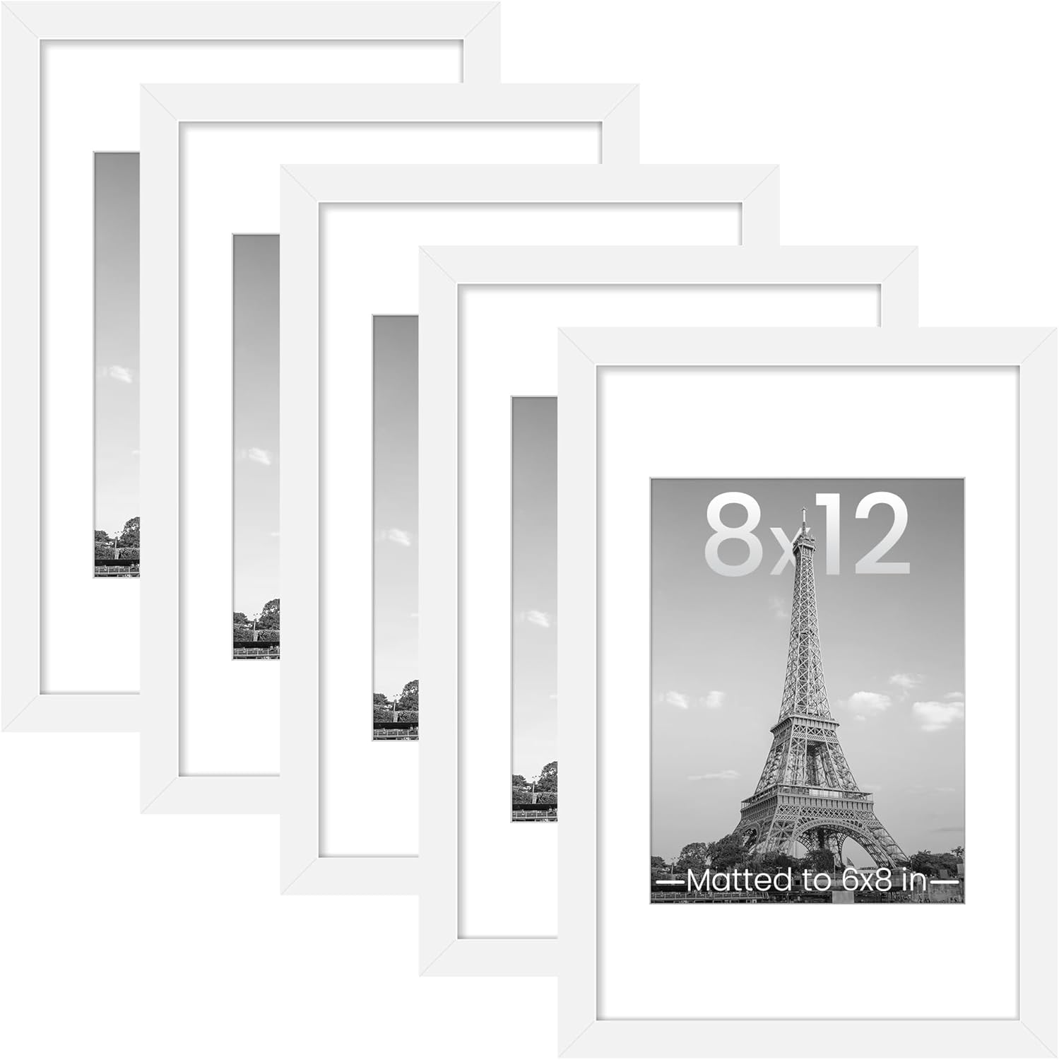 upsimples 11x14 Picture Frame Set of 5, Display Pictures 8x10 with Mat or 11x14 Without Mat, Wall Gallery Photo Frames, Black