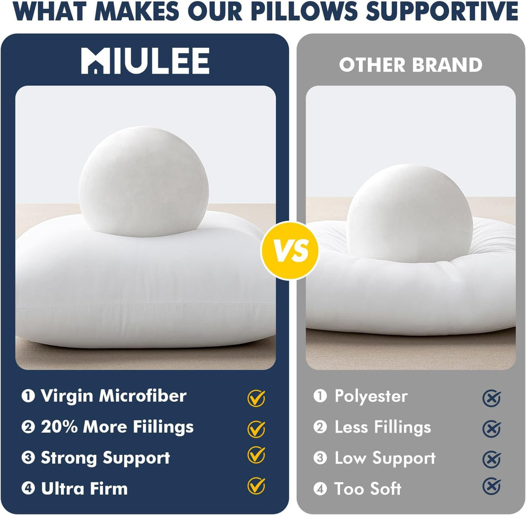 MIULEE Throw Pillows Inserts, Pack of 2 18x18 Inch 100% Virgin Fiber Filling Bed Couch Pillows