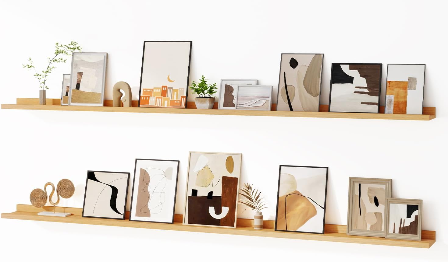 Fun Memories Picture Ledge Shelf for Wall, Floating Shelves Set of 4, 24 Inch Long Nursery Book Shelves for Toys Storage, Kids Bookshelf Wall Mounted for Books Photo Frames, Oak