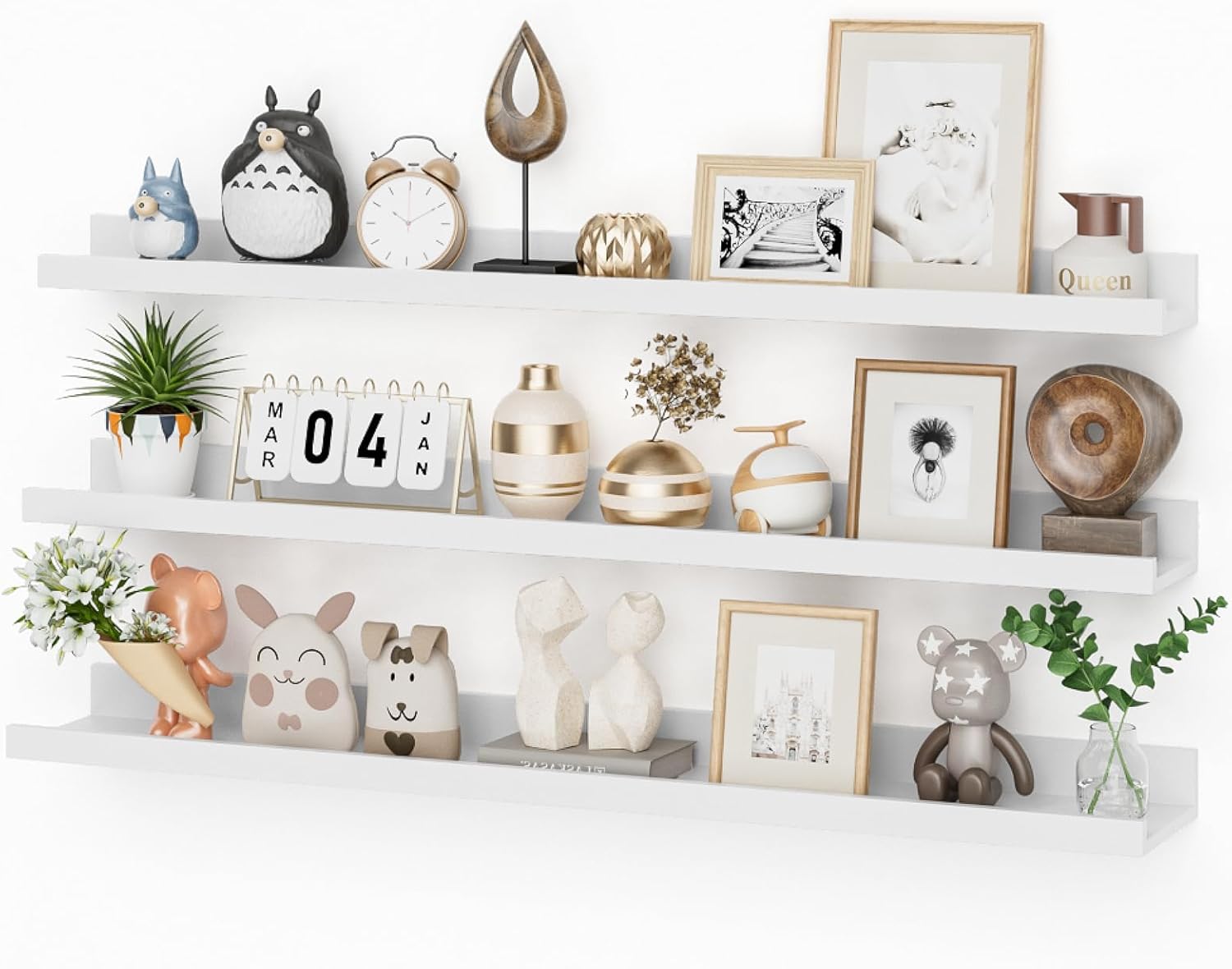 Heimlove Picture Ledge Shelf,48 inch Long Floating Shelves for Wall Set of 2,Picture Shelf with Lip for Wall Decor,Living Room,Bedroom,Bookshelf,Nursery,Perfume,Oak Color