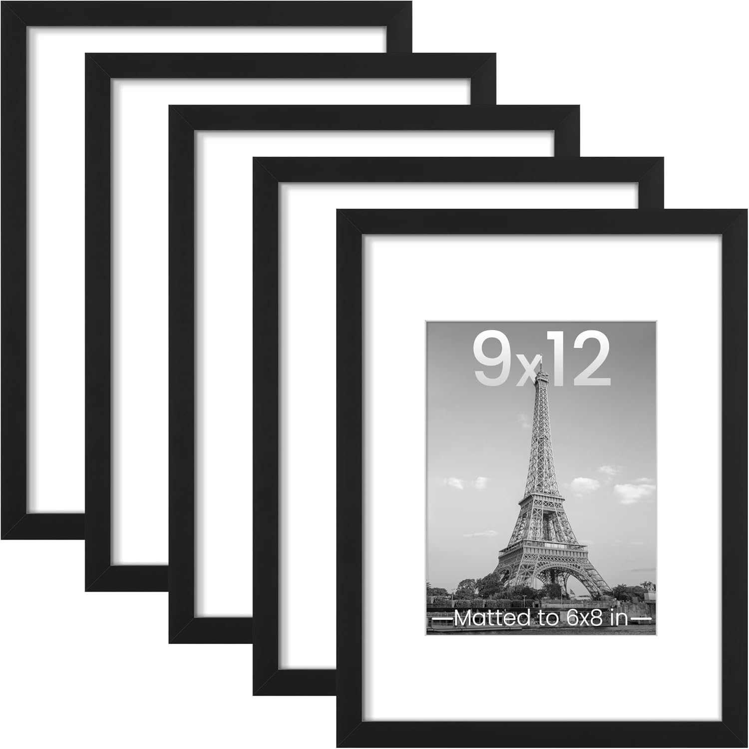 upsimples 11x14 Picture Frame Set of 5, Display Pictures 8x10 with Mat or 11x14 Without Mat, Wall Gallery Photo Frames, Black