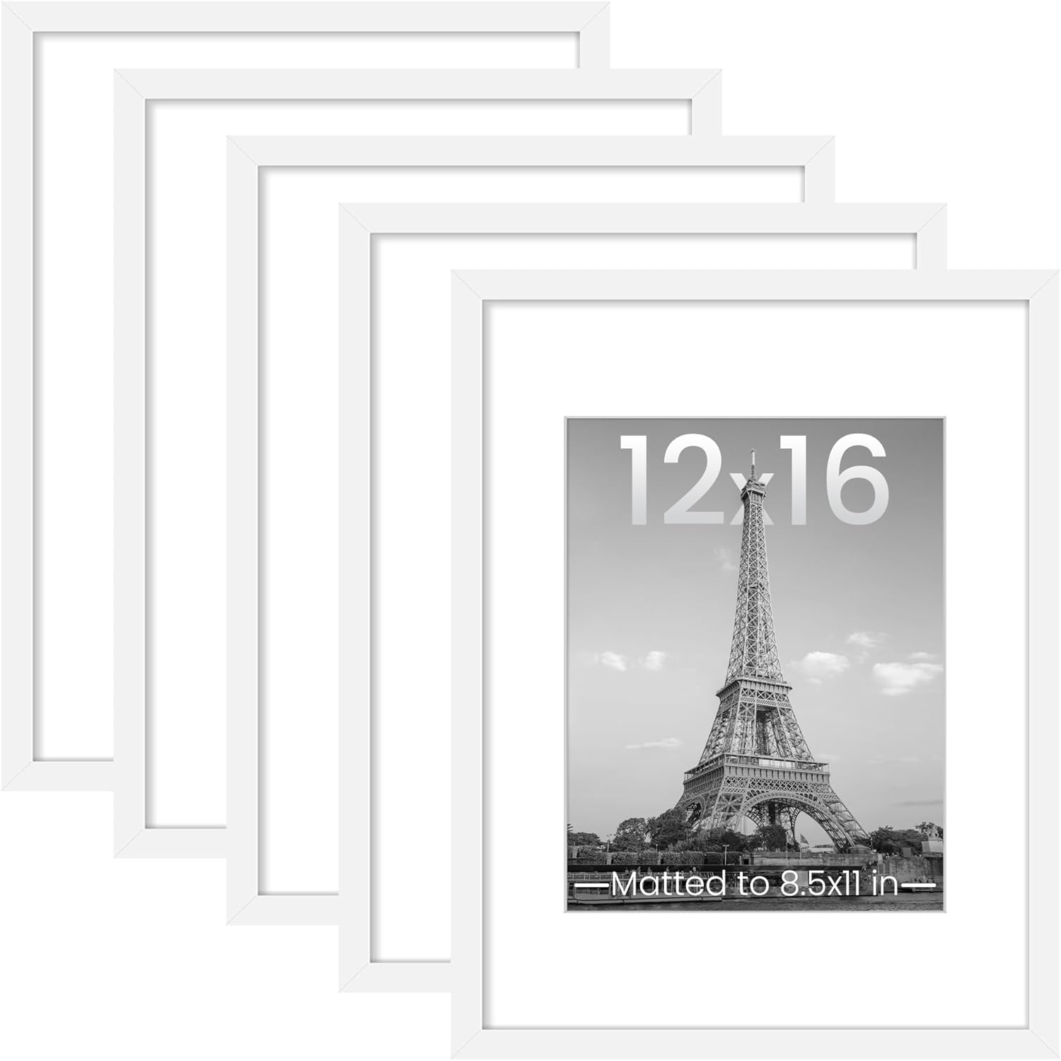 upsimples 11x14 Picture Frame Set of 5, Display Pictures 8x10 with Mat or 11x14 Without Mat, Wall Gallery Photo Frames, Black