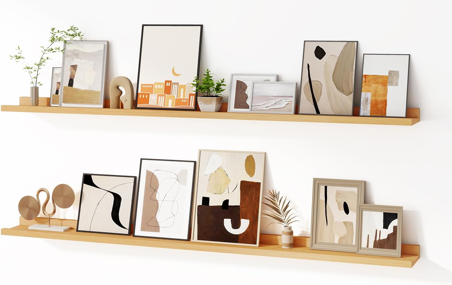 Fun Memories Picture Ledge Shelf for Wall, Floating Shelves Set of 4, 24 Inch Long Nursery Book Shelves for Toys Storage, Kids Bookshelf Wall Mounted for Books Photo Frames, Oak