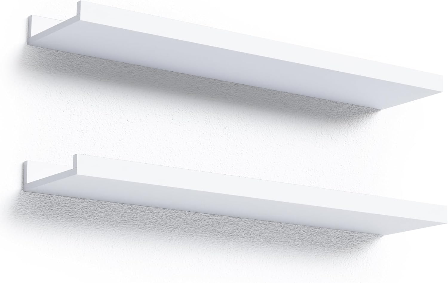 Floating Shelves Wall Mounted Set of 2, Modern White Shelves for Bedroom, Nursery Shelves with Lip, Display Picture Ledge Shelf for Wall Decor Living Room Bathroom Kitchen - White