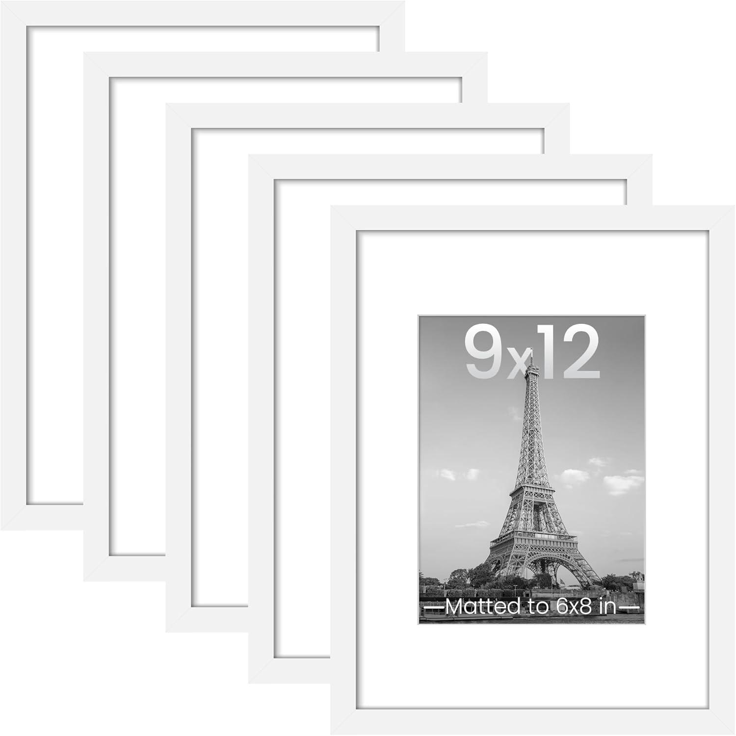 upsimples 11x14 Picture Frame Set of 5, Display Pictures 8x10 with Mat or 11x14 Without Mat, Wall Gallery Photo Frames, Black