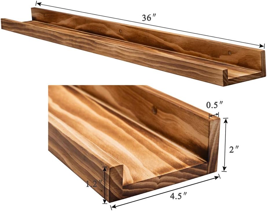 AZSKY Rustic Wood Floating Shelves for Nursery Books Long Wall Bookshelf Photo Picture Ledge Shelf with Lip Wall Shelf for Kids Bedroom Bathroom Living Room Office Frames 36 Inches Set of 2