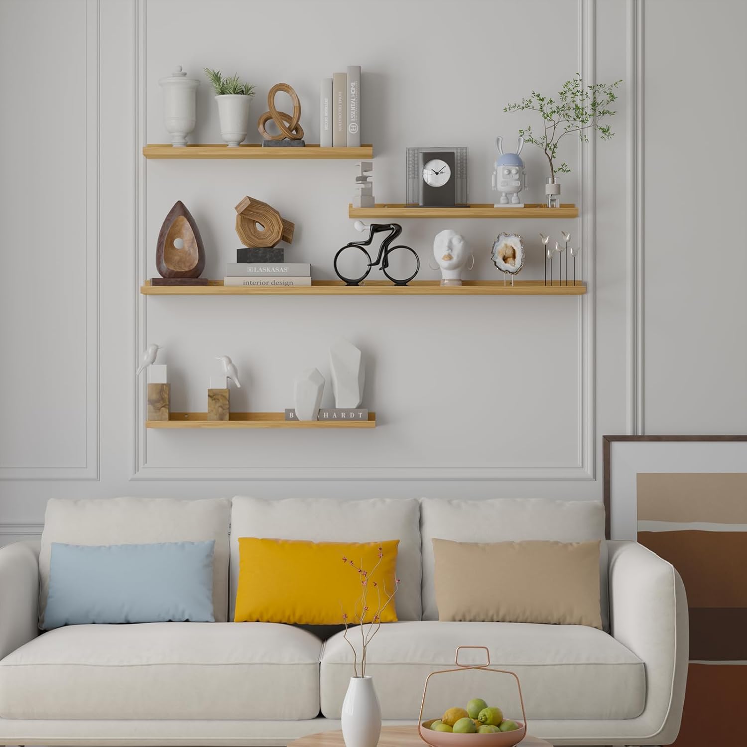 Heimlove Picture Ledge Shelf,48 inch Long Floating Shelves for Wall Set of 2,Picture Shelf with Lip for Wall Decor,Living Room,Bedroom,Bookshelf,Nursery,Perfume,Oak Color