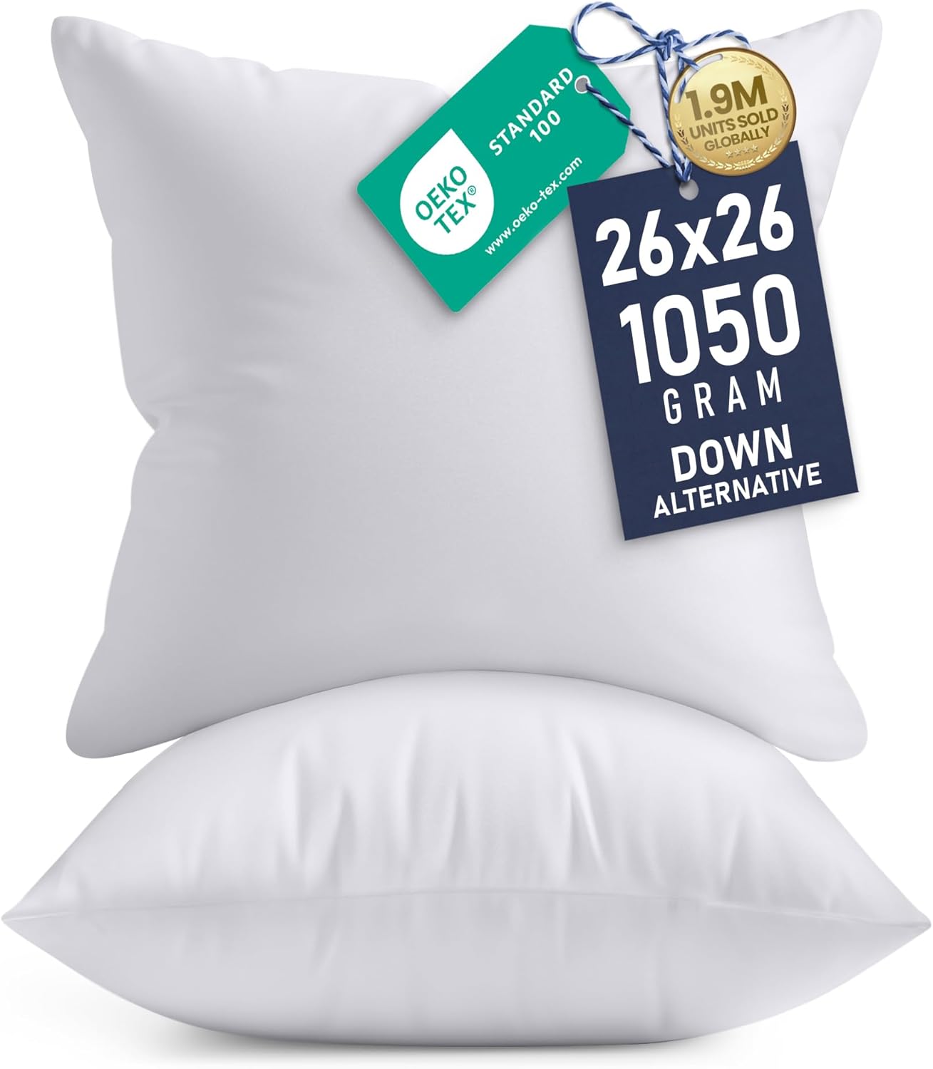Utopia Bedding 18x18 Pillow Inserts, Set of 2, White – Indoor Decorative Throw Pillows for Bed, Sofa & Couch – Soft, Supportive & Fluffy Cushion Inserts