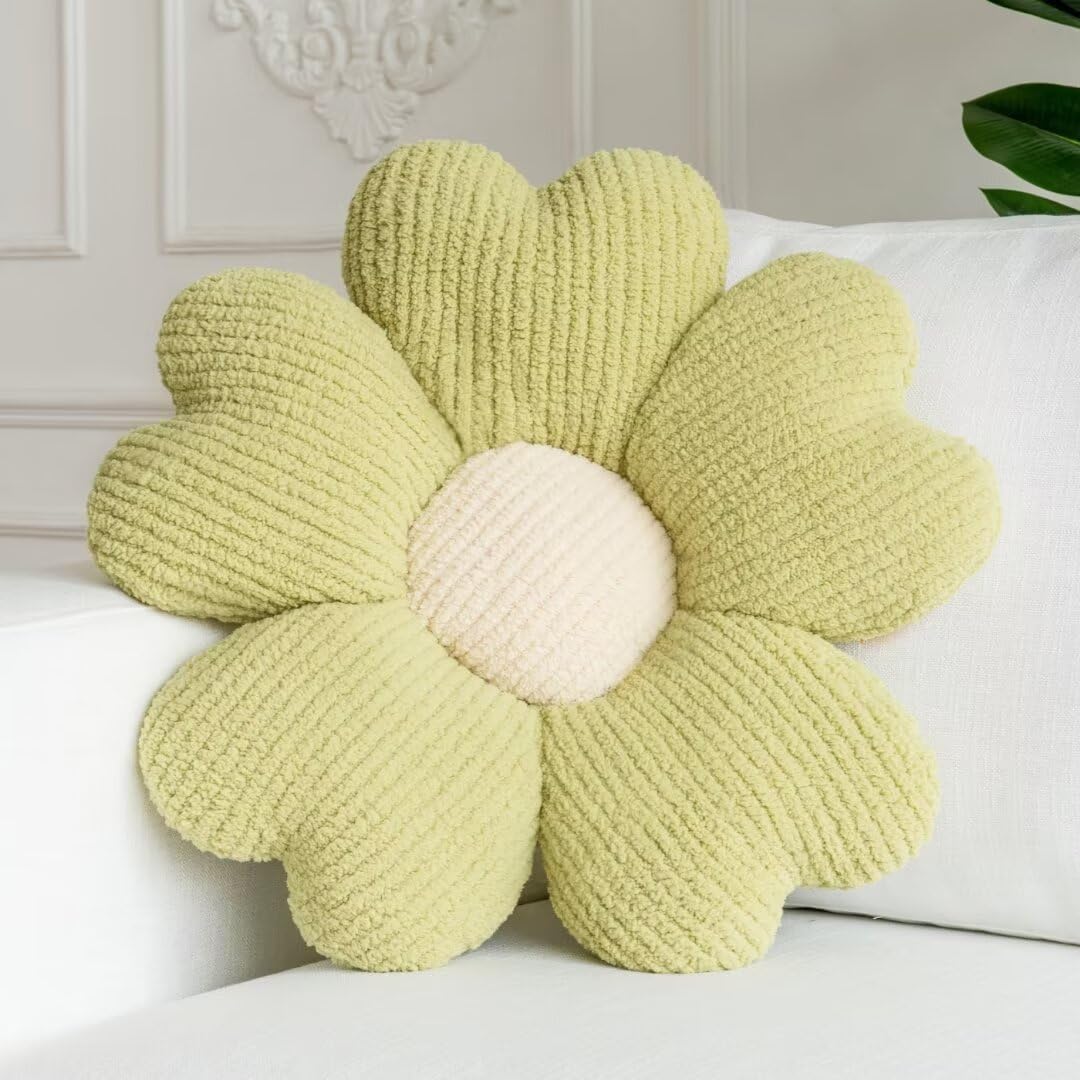 Sioloc Daisy Flower Pillow - Yellow Playful Decorative Throw Pillow for Bed, Cute Flower Shaped Floor Cushion for Chair, Couch & Room Decor (15.7 Inch)