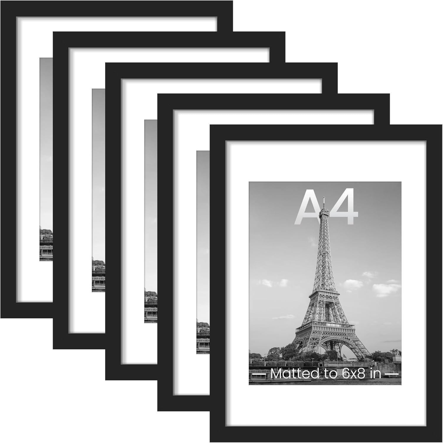 upsimples 11x14 Picture Frame Set of 5, Display Pictures 8x10 with Mat or 11x14 Without Mat, Wall Gallery Photo Frames, Black