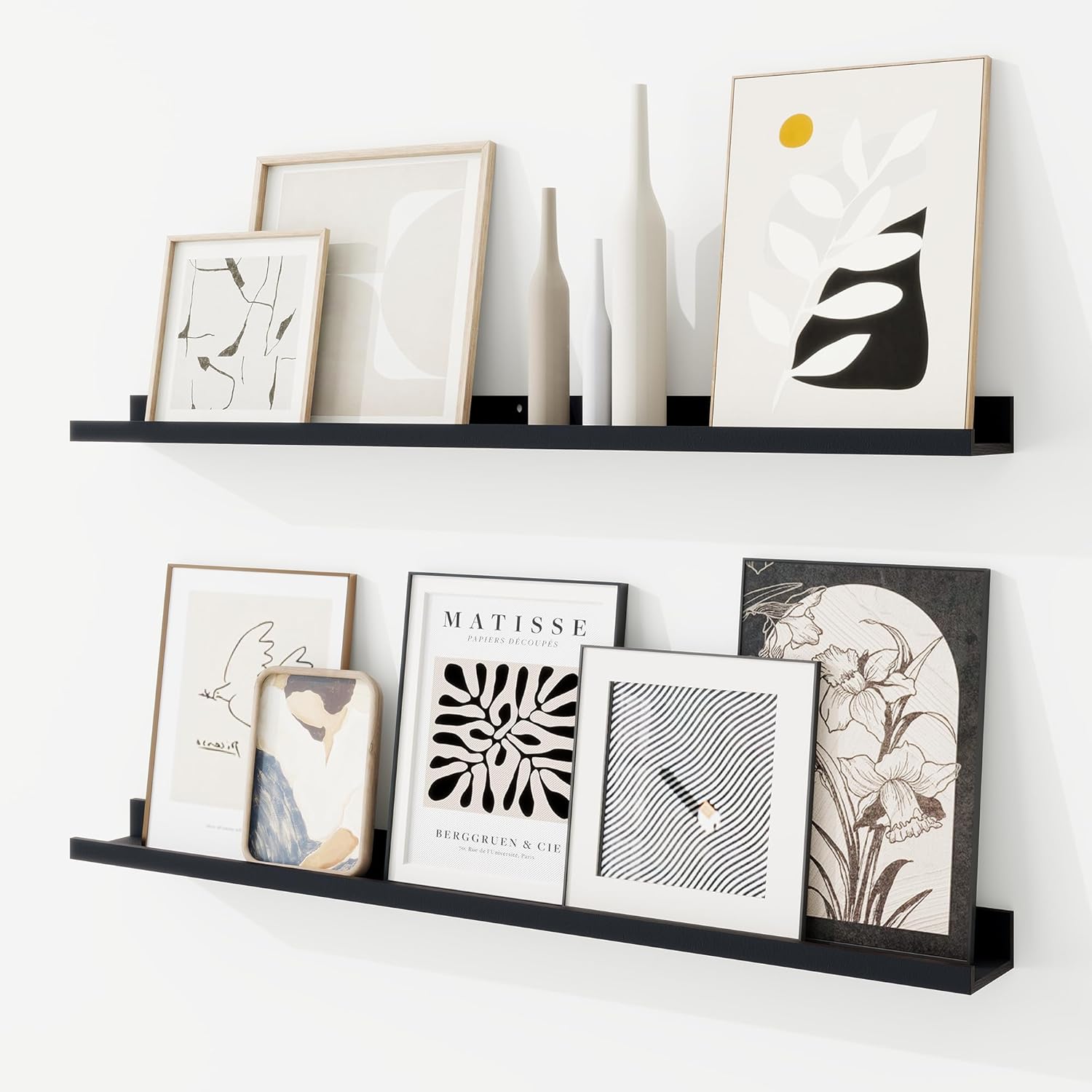 RICHFOCUS Picture Ledge Shelf, 36 inch Floating Shelves Set of 2, Wood Wall Shelves with Lip, Wall Decor Storage for Bedroom Living Room Bathroom Kitchen Nursery Photo Picture, Rustic Brown