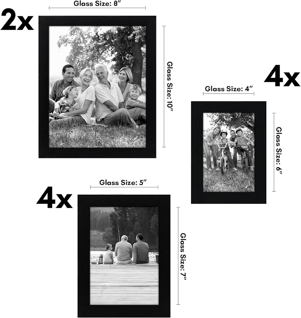 Americanflat Set of 10 Picture Frames with Shatter-Resistant Glass - Gallery Wall Frame Set with Two 8x10, Four 5x7 and Four 4x6 Frames - Signature Collection - Black