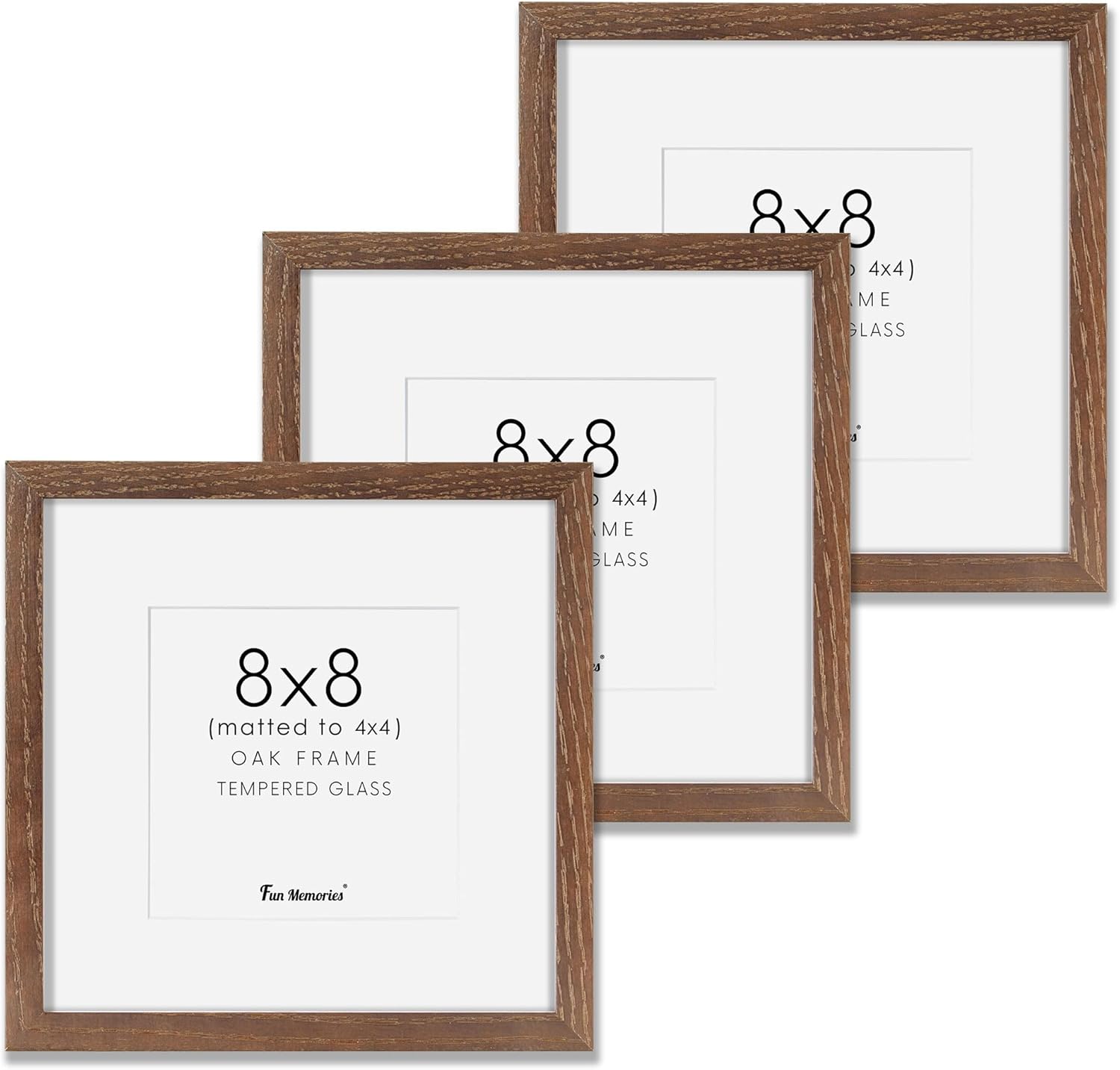 Fun Memories 11x14 Wood Picture Frame, Set of 3, Natural Oak Frame 11 x 14 with Tempered Glass, 8x10 Matted to Wood, Farmhousr Rustic Wooden Poster 11x14, Walnut Color