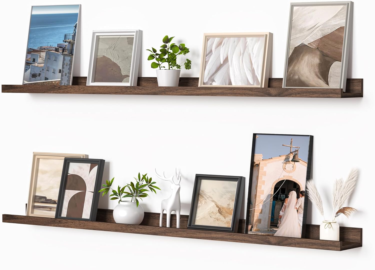 Heimlove Picture Ledge Shelf, Floating Shelves Set of 2, 36 Inches Picture Shelf for Wall with Ledge, Kids Bookshelf Wall Mounted for Living Room Bedroom Decor Books Photo Frames - Walnut