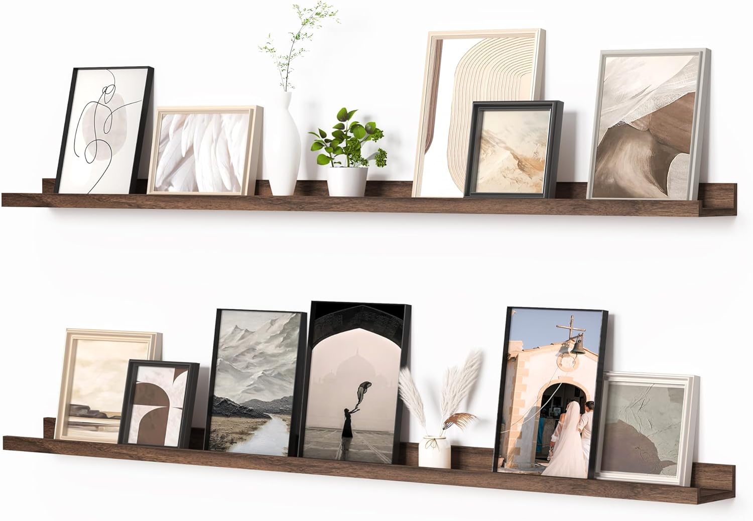 Heimlove Picture Ledge Shelf, Floating Shelves Set of 2, 36 Inches Picture Shelf for Wall with Ledge, Kids Bookshelf Wall Mounted for Living Room Bedroom Decor Books Photo Frames - Walnut