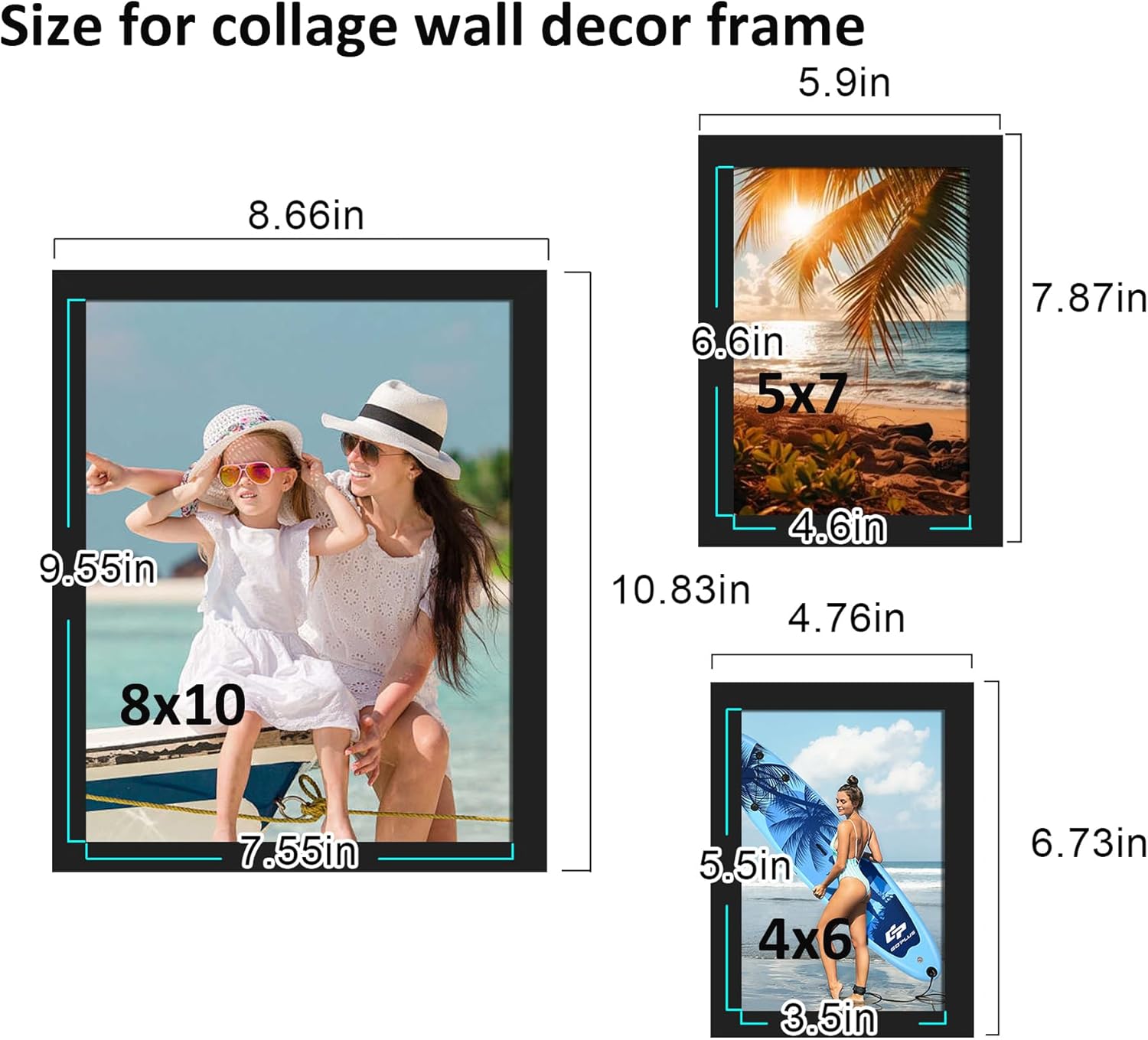 BESCRCL 10 Pack Picture Frames Collage Wall Decor, Gallery Wall Frame Set for Tabletop or Wall Mounting Display, Multi Size with Two 8x10, Four 5x7, and Four 4x6 Photo Frames, Black