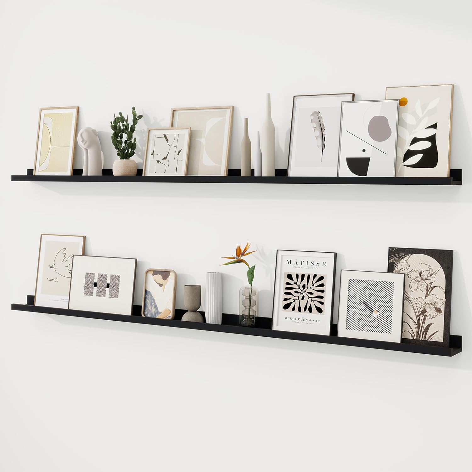 RICHFOCUS Picture Ledge Shelf, 36 inch Floating Shelves Set of 2, Wood Wall Shelves with Lip, Wall Decor Storage for Bedroom Living Room Bathroom Kitchen Nursery Photo Picture, Rustic Brown