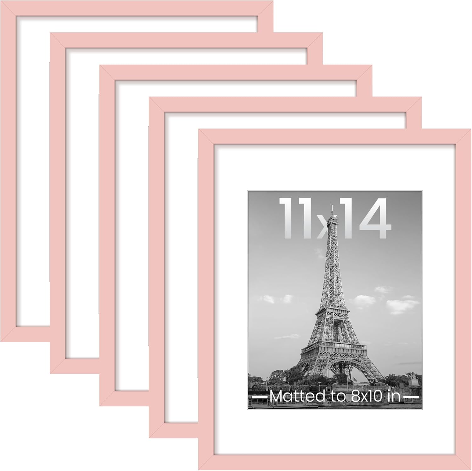 upsimples 11x14 Picture Frame Set of 5, Display Pictures 8x10 with Mat or 11x14 Without Mat, Wall Gallery Photo Frames, Black