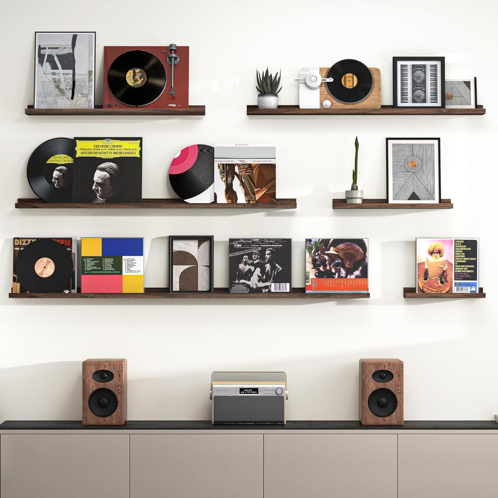 Heimlove Picture Ledge Shelf, Floating Shelves Set of 2, 36 Inches Picture Shelf for Wall with Ledge, Kids Bookshelf Wall Mounted for Living Room Bedroom Decor Books Photo Frames - Walnut