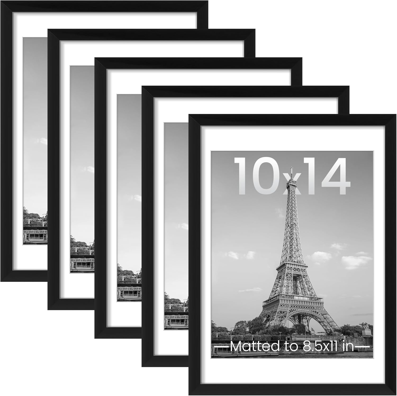upsimples 11x14 Picture Frame Set of 5, Display Pictures 8x10 with Mat or 11x14 Without Mat, Wall Gallery Photo Frames, Black
