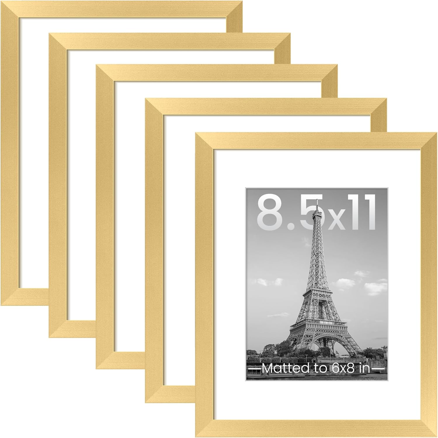 upsimples 11x14 Picture Frame Set of 5, Display Pictures 8x10 with Mat or 11x14 Without Mat, Wall Gallery Photo Frames, Black