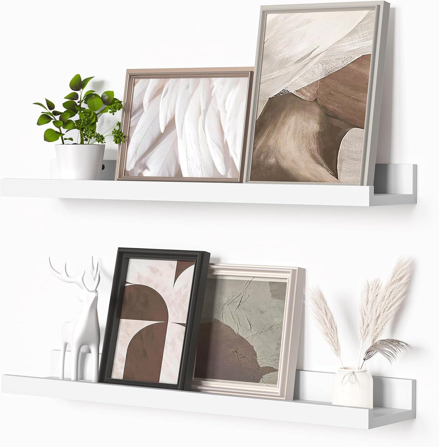 Heimlove Picture Ledge Shelf, Floating Shelves Set of 2, 36 Inches Picture Shelf for Wall with Ledge, Kids Bookshelf Wall Mounted for Living Room Bedroom Decor Books Photo Frames - Walnut