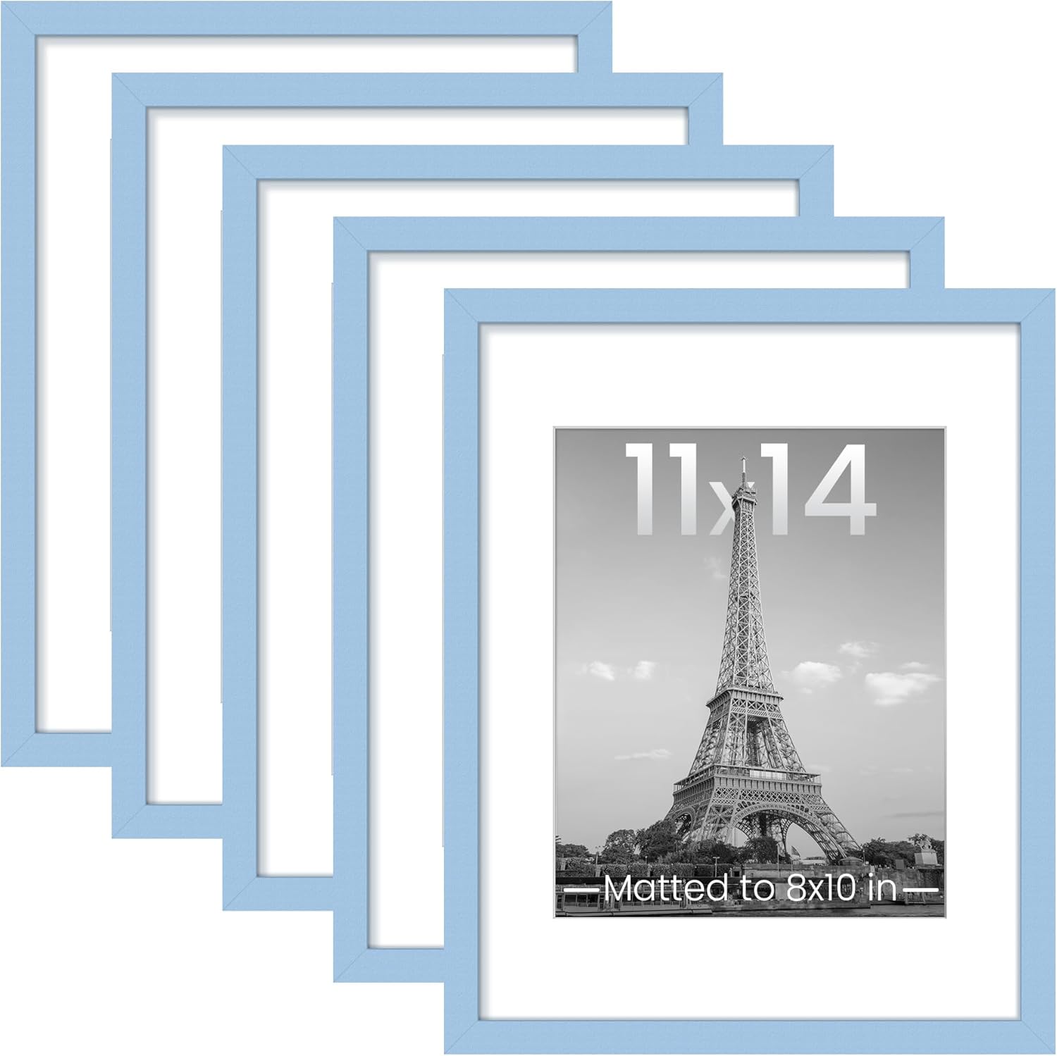 upsimples 11x14 Picture Frame Set of 5, Display Pictures 8x10 with Mat or 11x14 Without Mat, Wall Gallery Photo Frames, Black