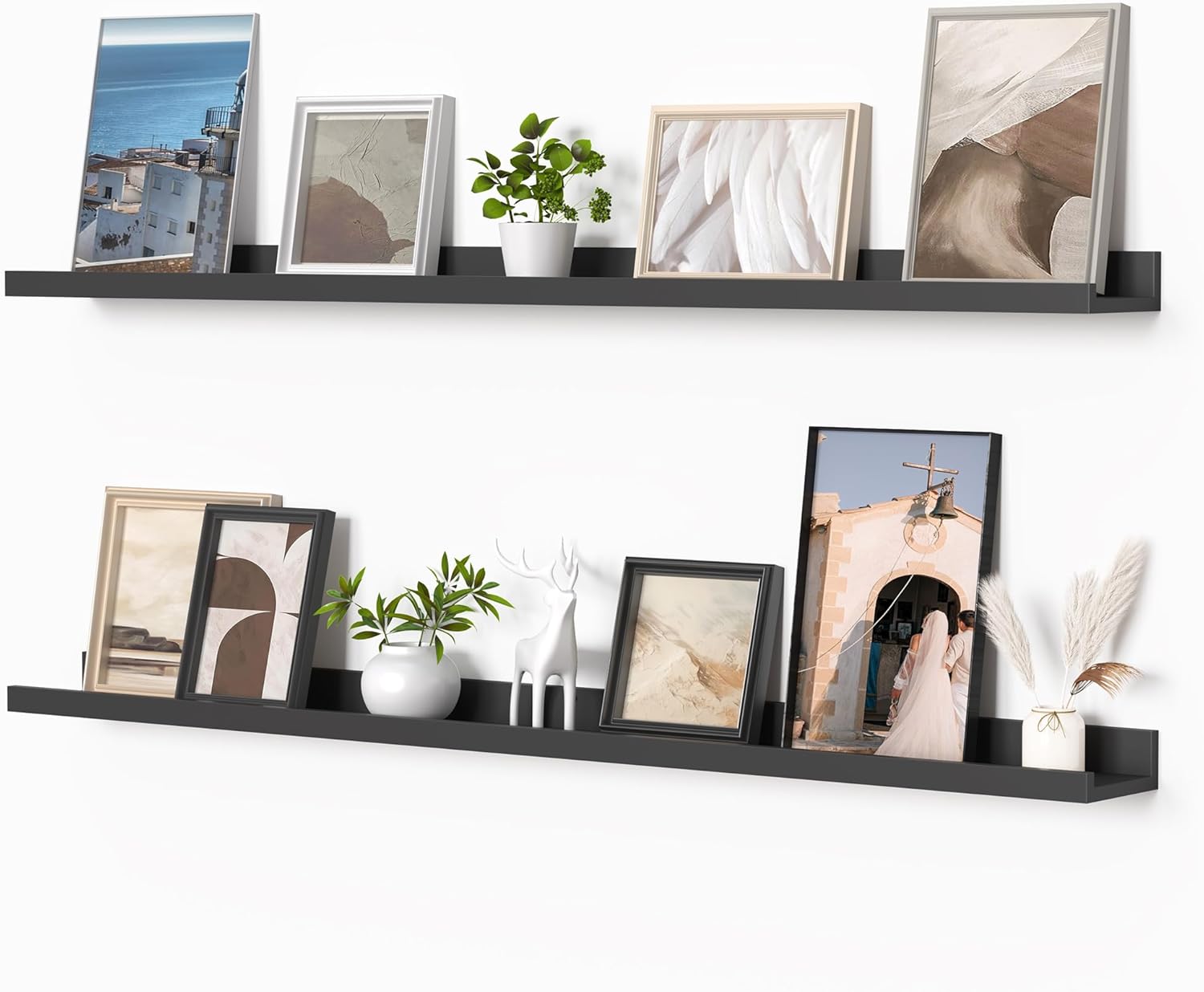 Heimlove Picture Ledge Shelf, Floating Shelves Set of 2, 36 Inches Picture Shelf for Wall with Ledge, Kids Bookshelf Wall Mounted for Living Room Bedroom Decor Books Photo Frames - Walnut