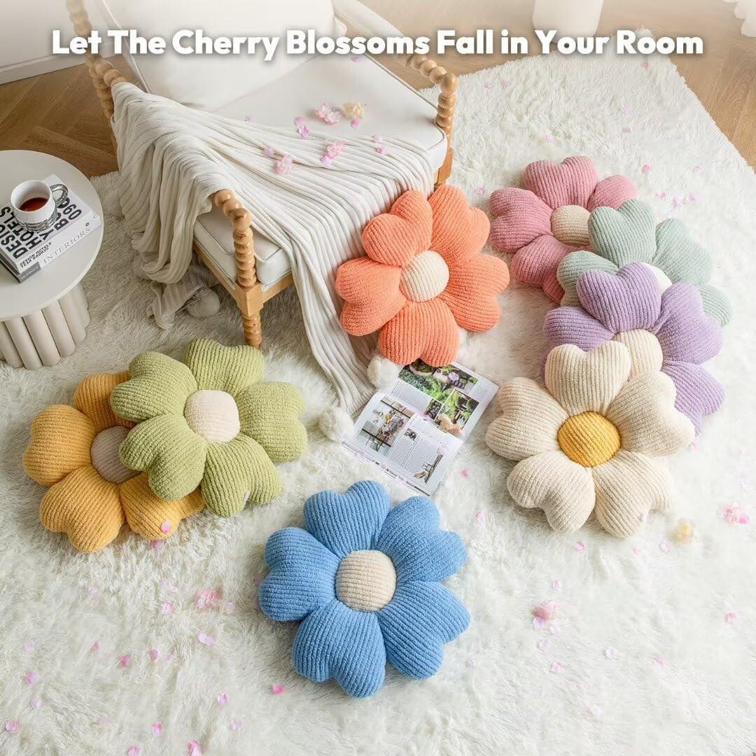 Sioloc Daisy Flower Pillow - Yellow Playful Decorative Throw Pillow for Bed, Cute Flower Shaped Floor Cushion for Chair, Couch & Room Decor (15.7 Inch)