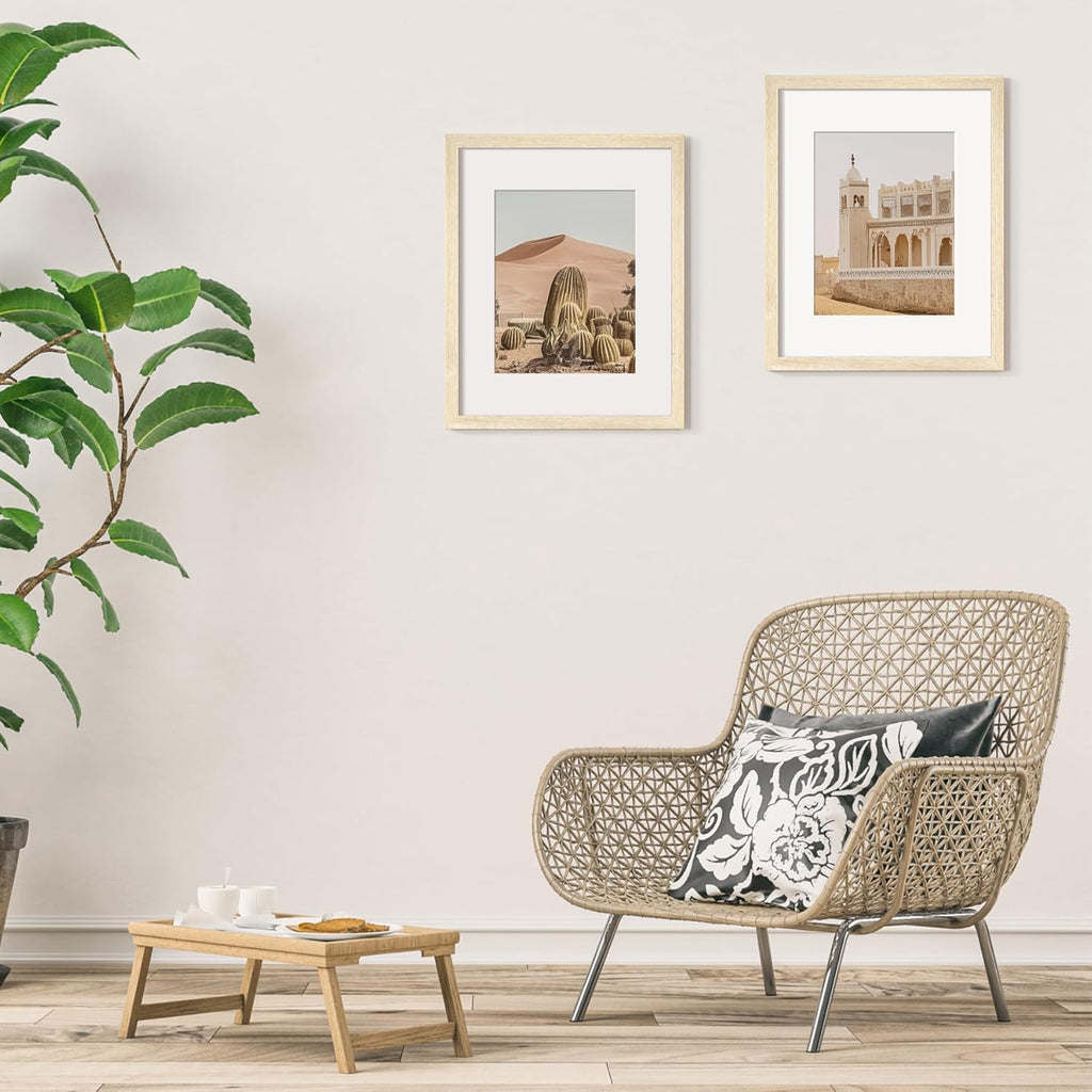 16x20 Picture Frame with Mat for 11x14 Set of 3, Natural Wood Grain 16x20 Frames for Wall Mounting (3 Pack, Natural)