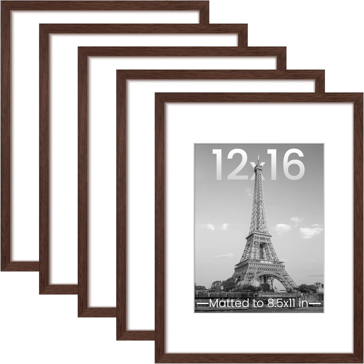 upsimples 11x14 Picture Frame Set of 5, Display Pictures 8x10 with Mat or 11x14 Without Mat, Wall Gallery Photo Frames, Black