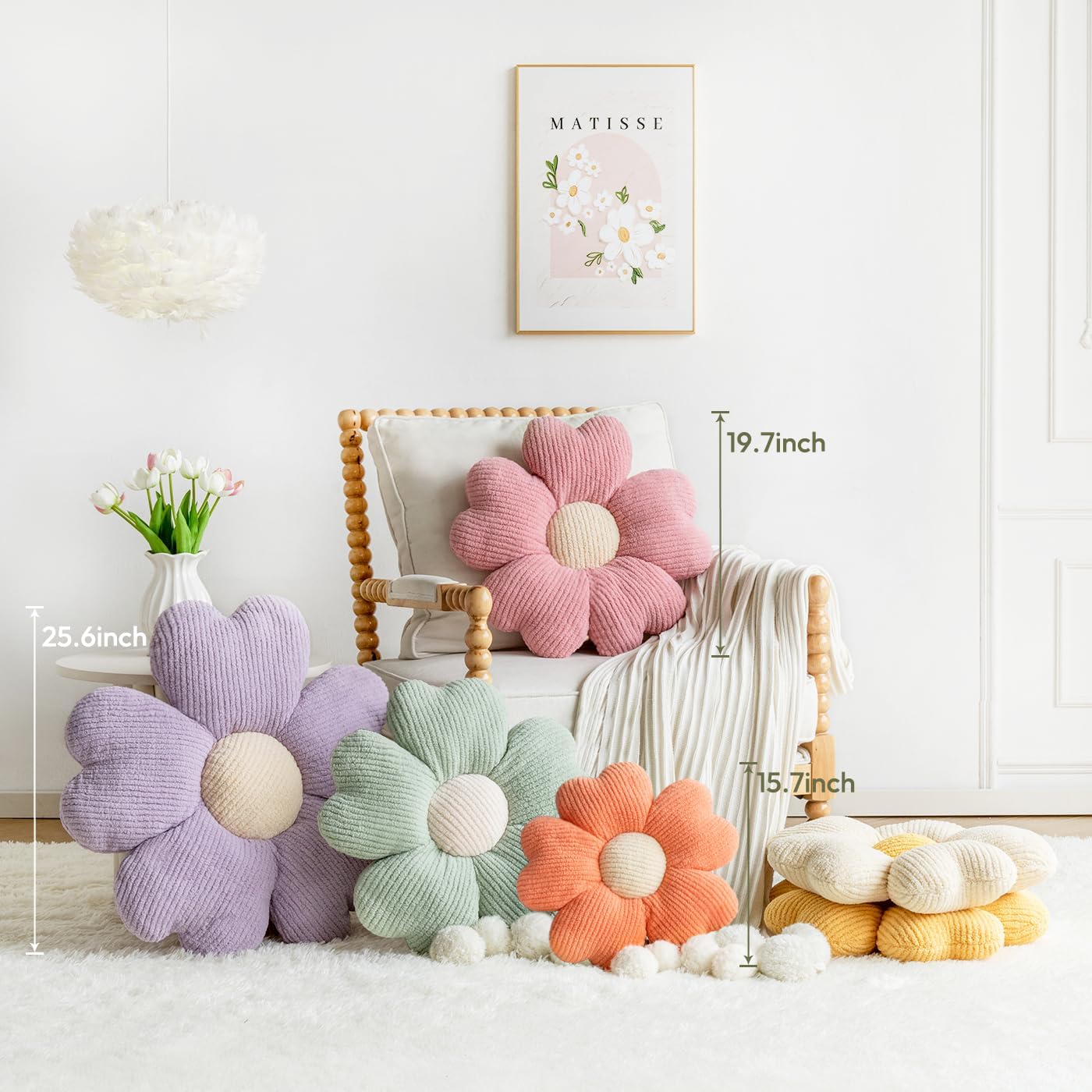 Sioloc Daisy Flower Pillow - Yellow Playful Decorative Throw Pillow for Bed, Cute Flower Shaped Floor Cushion for Chair, Couch & Room Decor (15.7 Inch)