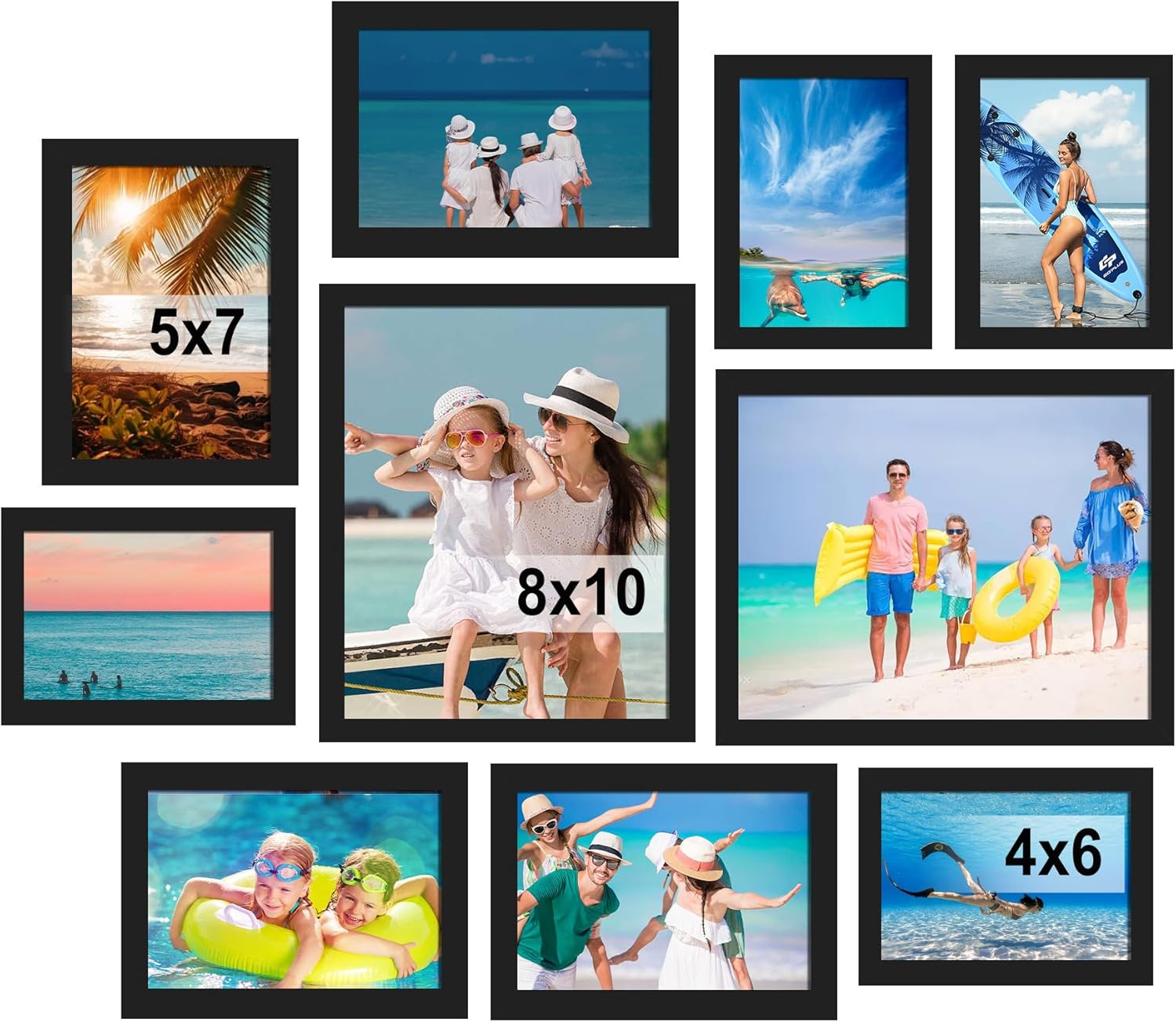 BESCRCL 10 Pack Picture Frames Collage Wall Decor, Gallery Wall Frame Set for Tabletop or Wall Mounting Display, Multi Size with Two 8x10, Four 5x7, and Four 4x6 Photo Frames, Black