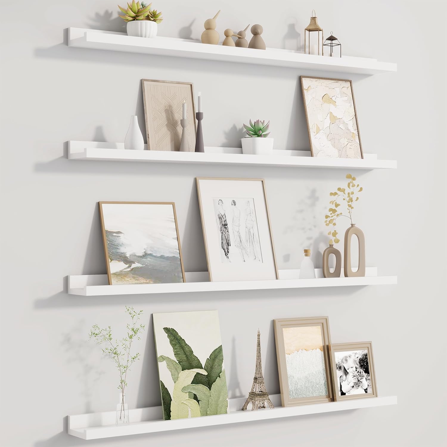 Fun Memories Picture Ledge Shelf for Wall, Floating Shelves Set of 4, 24 Inch Long Nursery Book Shelves for Toys Storage, Kids Bookshelf Wall Mounted for Books Photo Frames, Oak