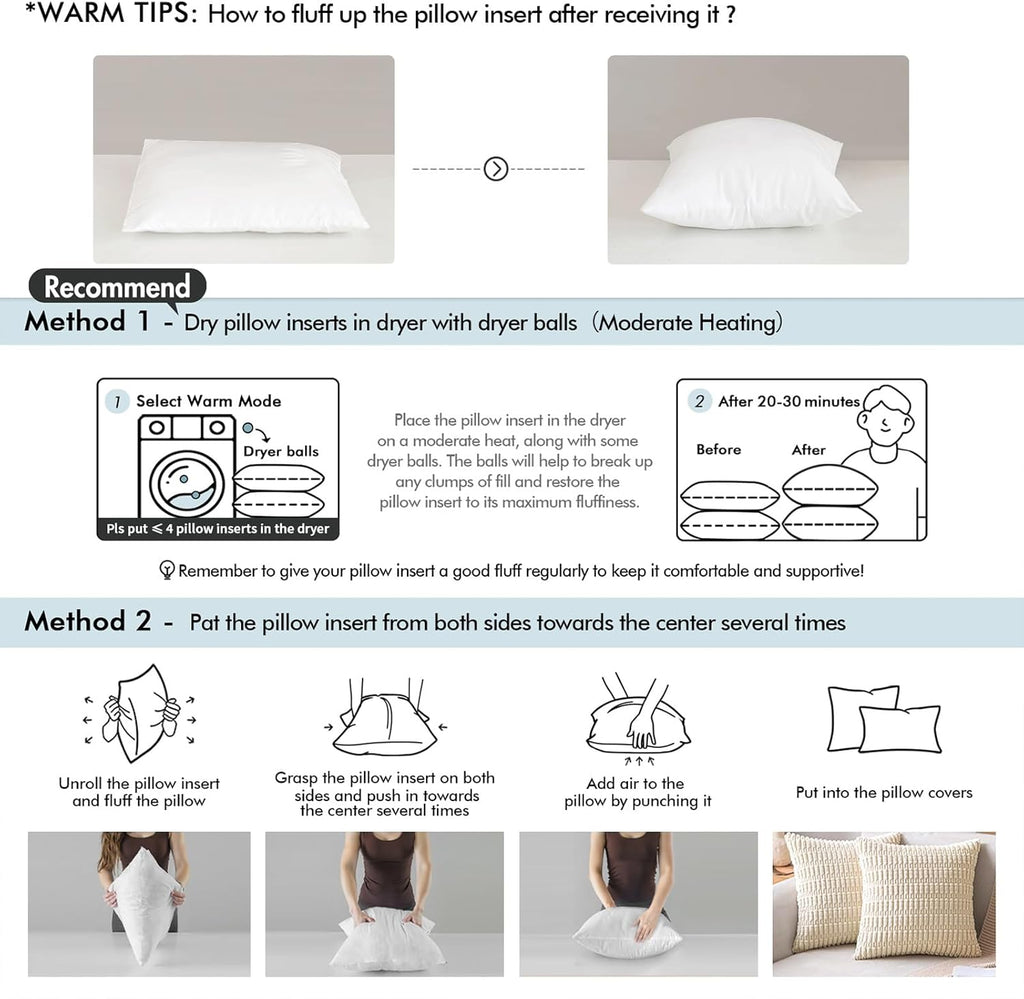 MIULEE Throw Pillows Inserts, Pack of 2 18x18 Inch 100% Virgin Fiber Filling Bed Couch Pillows