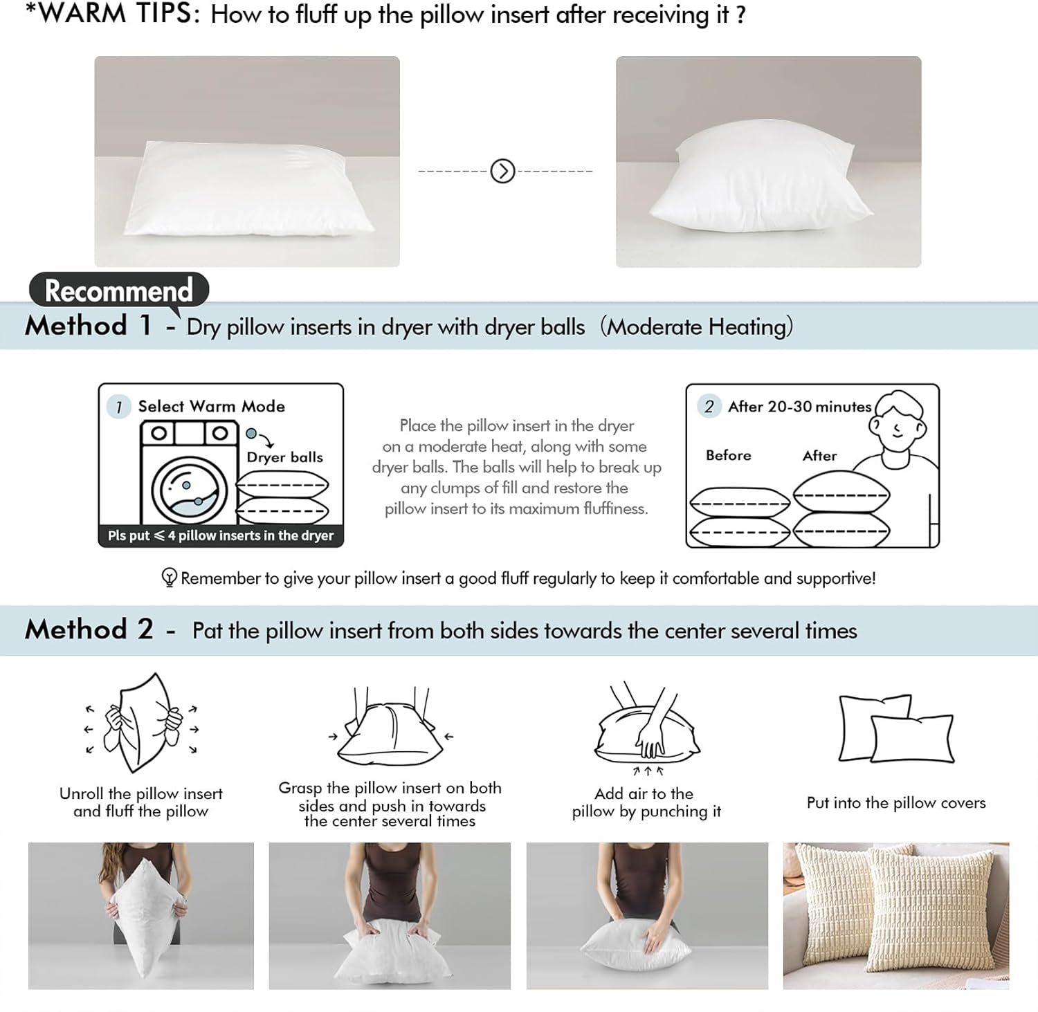 MIULEE Throw Pillows Inserts, Pack of 2 18x18 Inch 100% Virgin Fiber Filling Bed Couch Pillows