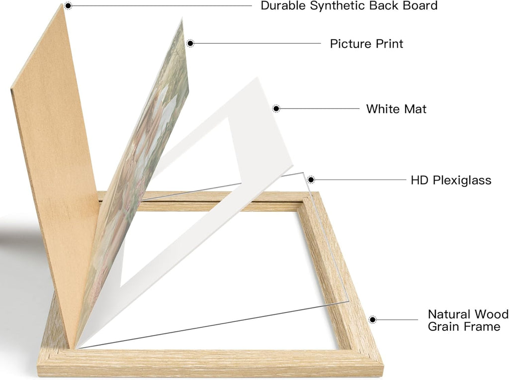 16x20 Picture Frame with Mat for 11x14 Set of 3, Natural Wood Grain 16x20 Frames for Wall Mounting (3 Pack, Natural)