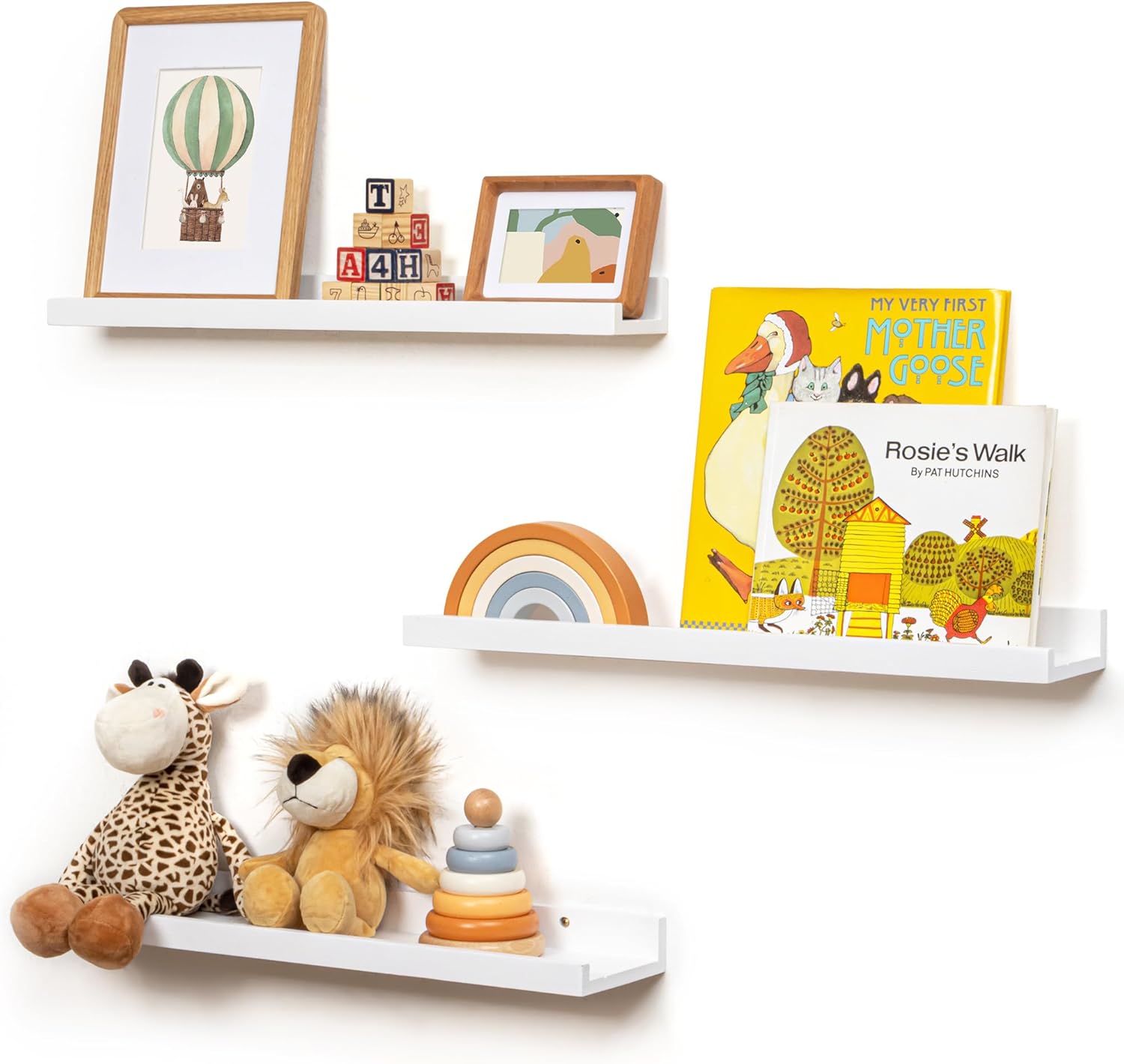 Picture Ledge Shelf, Floating Shelves Set of 2, Solid Pine Wood 72'' Long Large Nursery Book Shelves for Toys Storage, Kids Bookshelf for Living Room Bedroom Decor Books Photo Frames, White