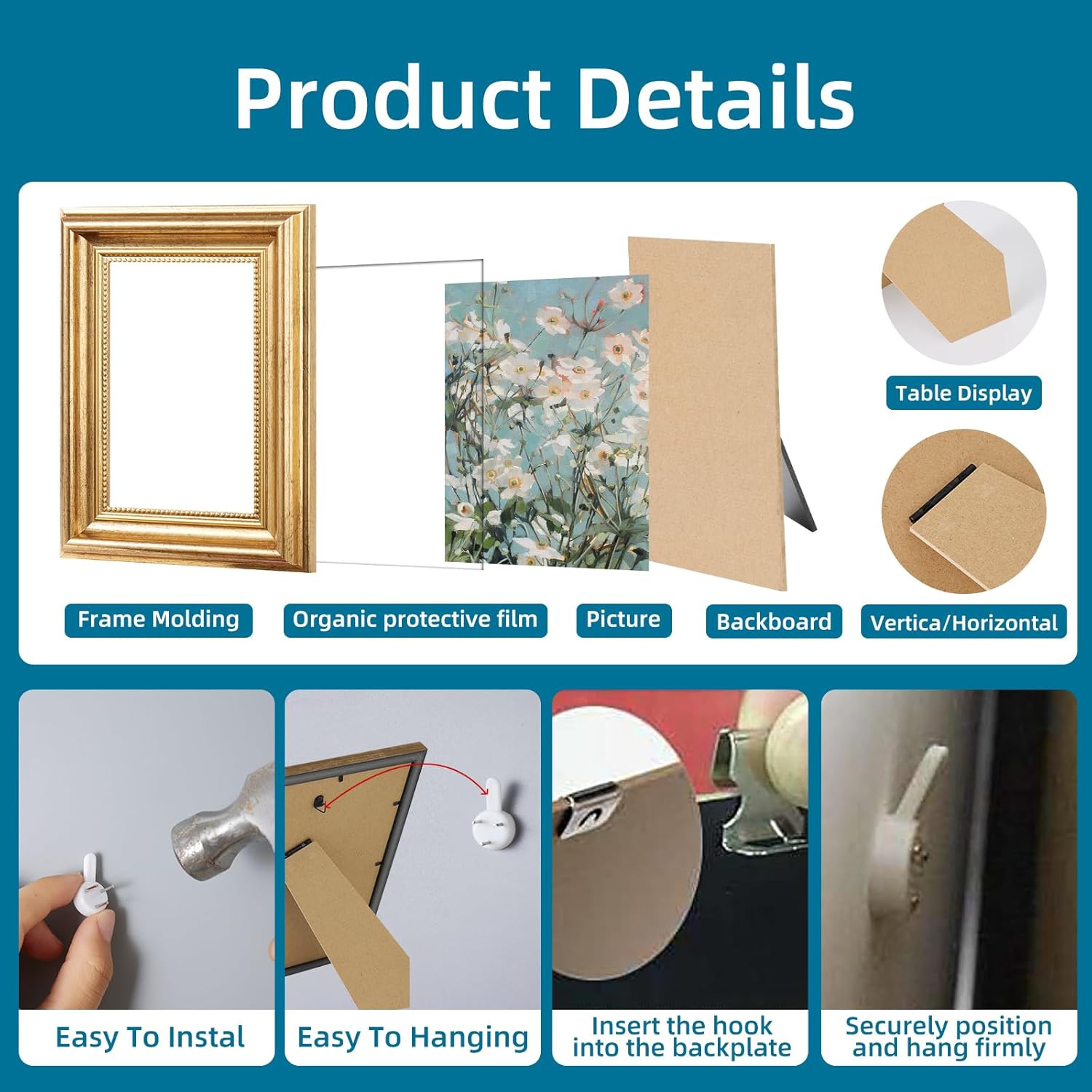 10 Pcs Gold Vintage Picture Frames for Wall or Tabletop Display Ornate French Country Frame Collage with 8x10 5x7 4x6 Frames Set for Gallery Bedroom Living Room