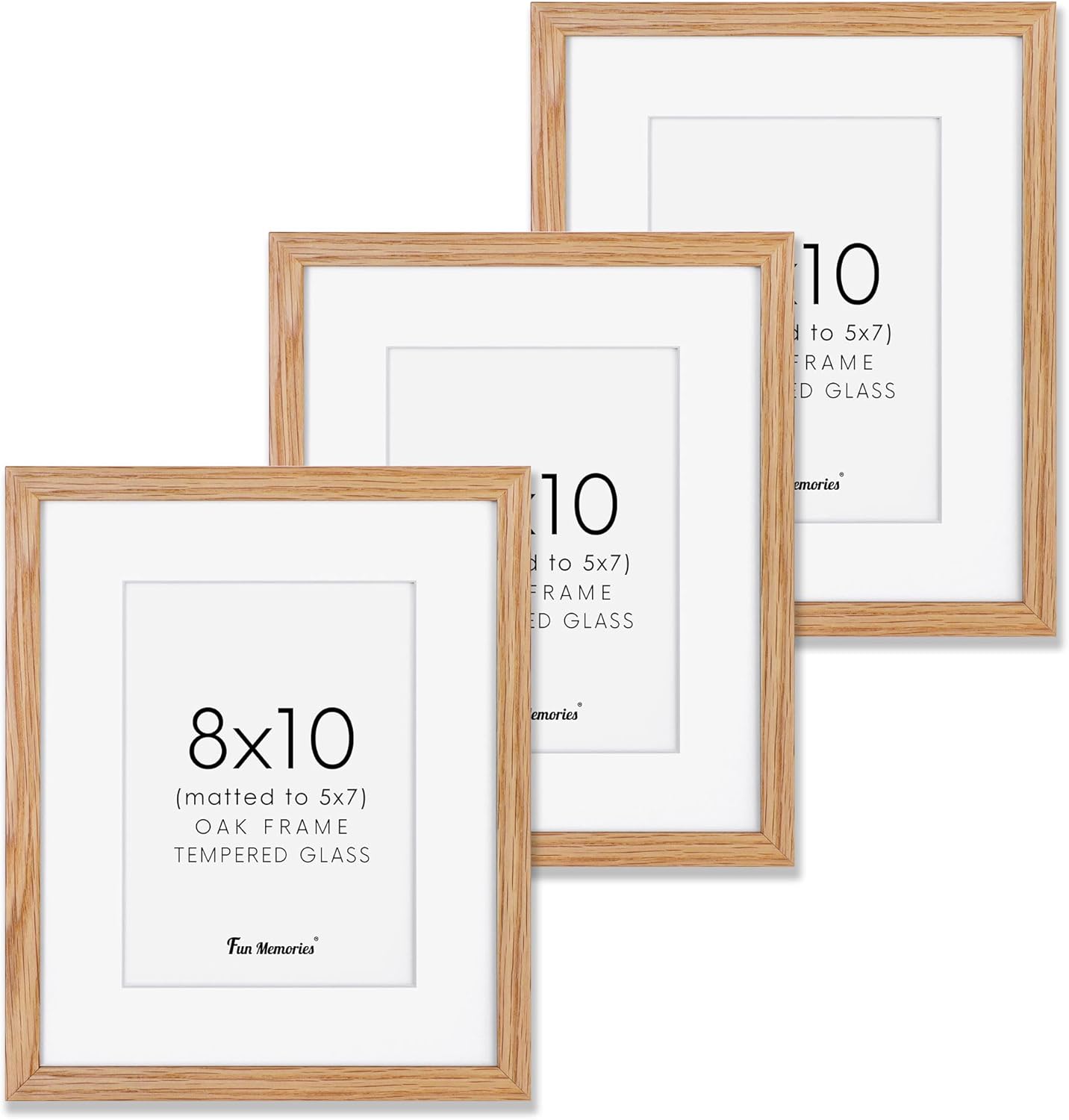 Fun Memories 11x14 Wood Picture Frame, Set of 3, Natural Oak Frame 11 x 14 with Tempered Glass, 8x10 Matted to Wood, Farmhousr Rustic Wooden Poster 11x14, Walnut Color