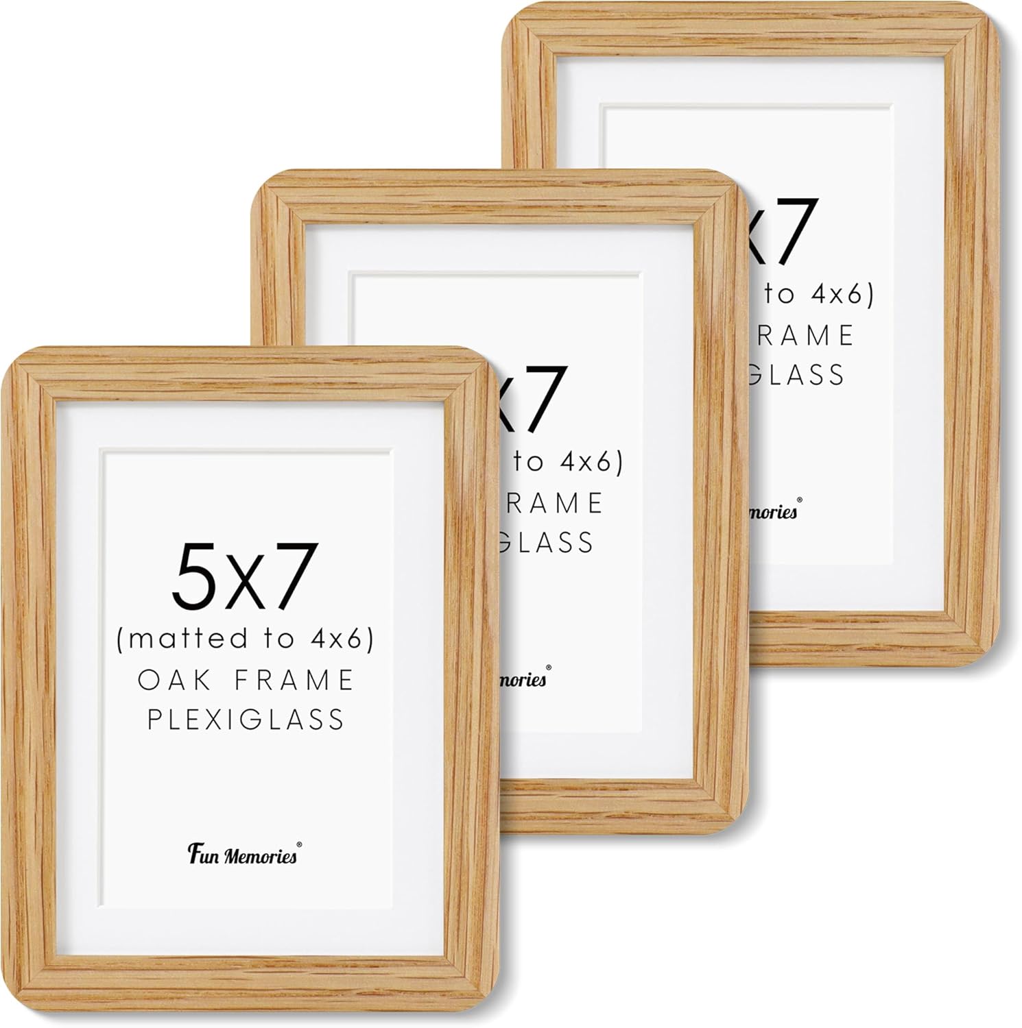 Fun Memories 11x14 Wood Picture Frame, Set of 3, Natural Oak Frame 11 x 14 with Tempered Glass, 8x10 Matted to Wood, Farmhousr Rustic Wooden Poster 11x14, Walnut Color