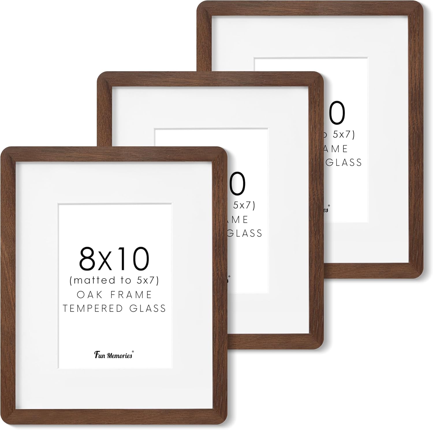 Fun Memories 11x14 Wood Picture Frame, Set of 3, Natural Oak Frame 11 x 14 with Tempered Glass, 8x10 Matted to Wood, Farmhousr Rustic Wooden Poster 11x14, Walnut Color