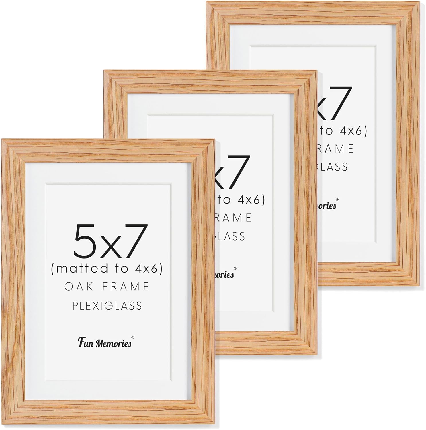 Fun Memories 11x14 Wood Picture Frame, Set of 3, Natural Oak Frame 11 x 14 with Tempered Glass, 8x10 Matted to Wood, Farmhousr Rustic Wooden Poster 11x14, Walnut Color