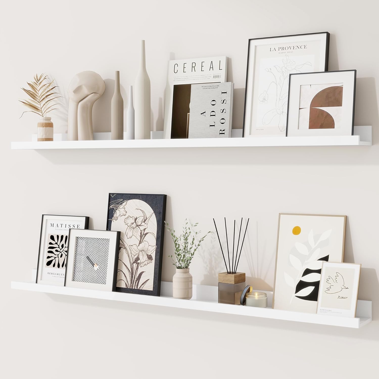 RICHFOCUS Picture Ledge Shelf, 36 inch Floating Shelves Set of 2, Wood Wall Shelves with Lip, Wall Decor Storage for Bedroom Living Room Bathroom Kitchen Nursery Photo Picture, Rustic Brown