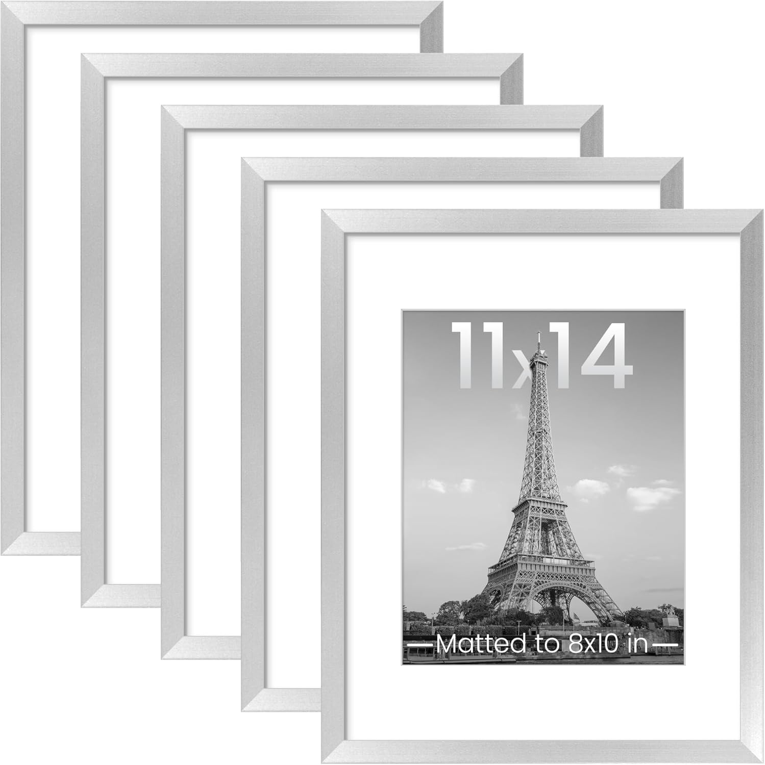 upsimples 11x14 Picture Frame Set of 5, Display Pictures 8x10 with Mat or 11x14 Without Mat, Wall Gallery Photo Frames, Black