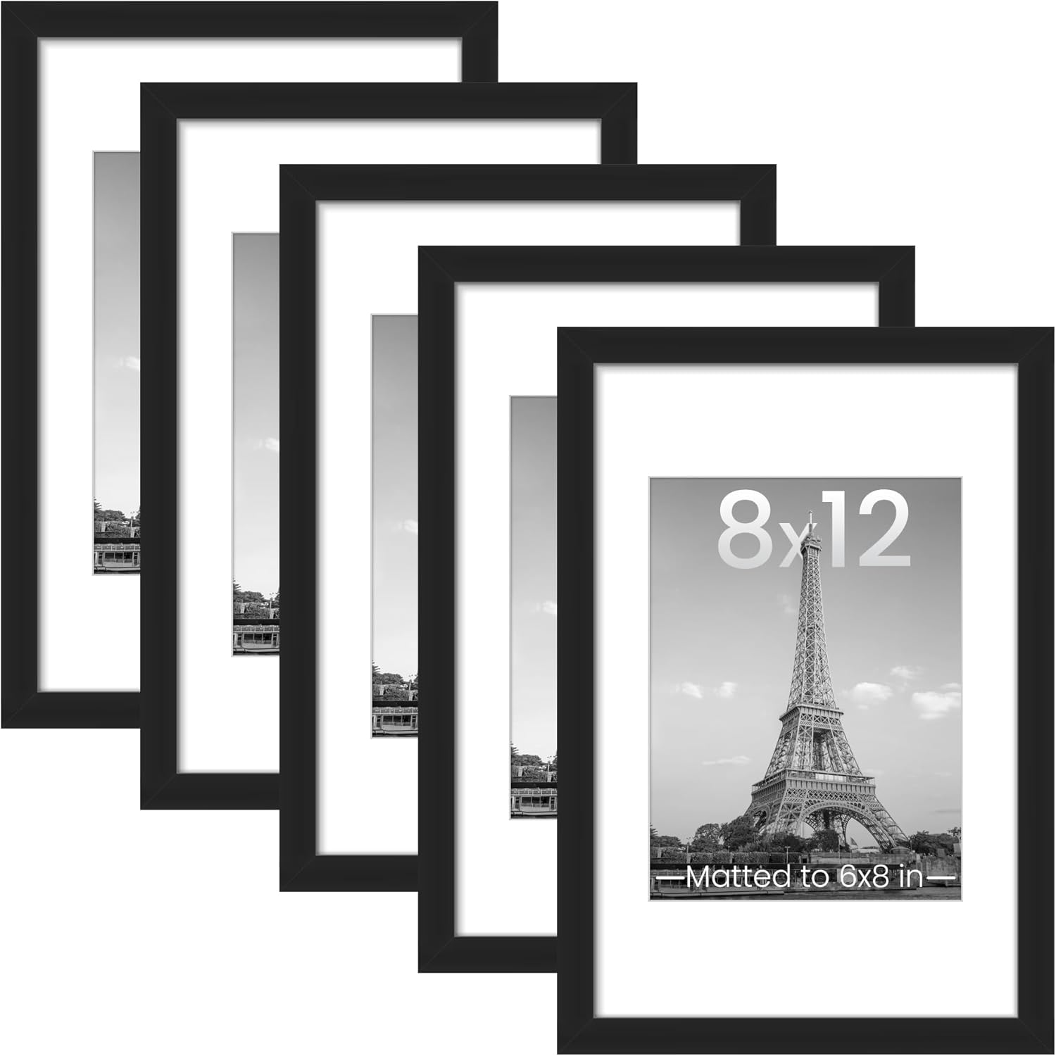 upsimples 11x14 Picture Frame Set of 5, Display Pictures 8x10 with Mat or 11x14 Without Mat, Wall Gallery Photo Frames, Black