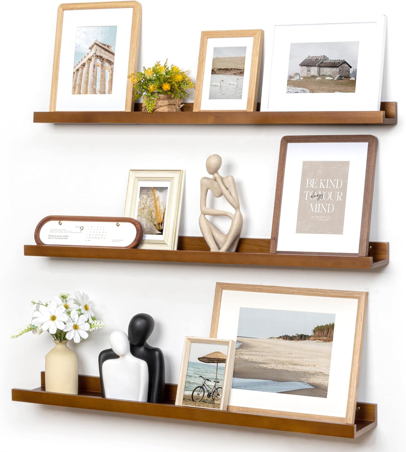 Picture Ledge Shelf, Floating Shelves Set of 2, Solid Pine Wood 72'' Long Large Nursery Book Shelves for Toys Storage, Kids Bookshelf for Living Room Bedroom Decor Books Photo Frames, White