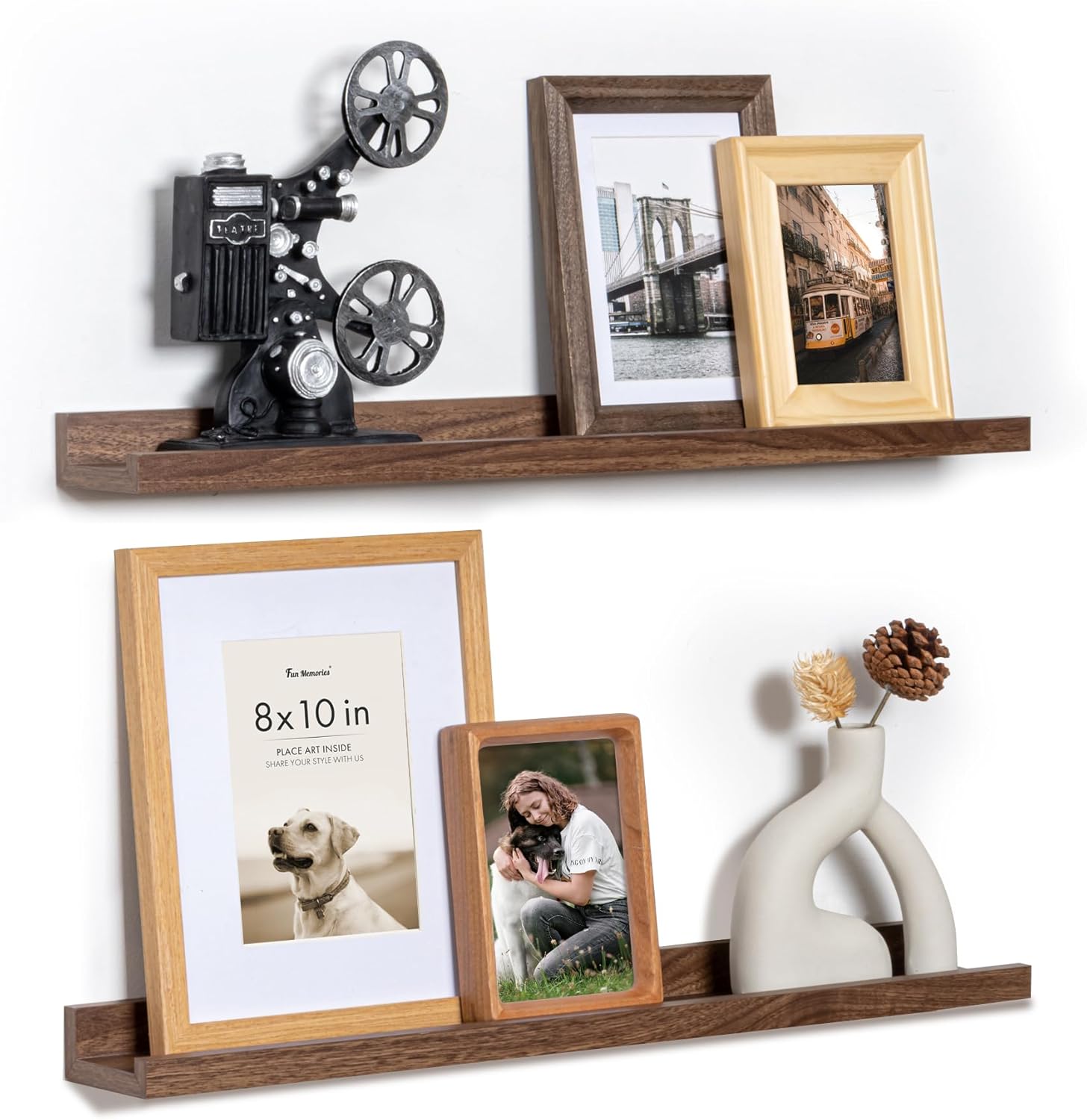 Fun Memories Picture Ledge Shelf for Wall, Floating Shelves Set of 4, 24 Inch Long Nursery Book Shelves for Toys Storage, Kids Bookshelf Wall Mounted for Books Photo Frames, Oak